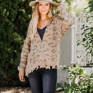 Willow & Root Leopard Print Hooded Zip-Up Cardian